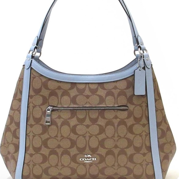 Coach Brown and Blue Shoulder Bag with Monogram Pattern - Picture 1 of 8
